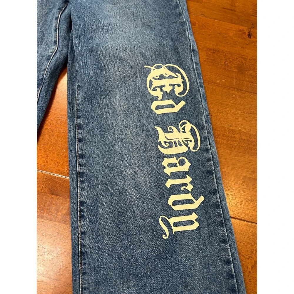 Vintage Ed Hardy Wide Leg Jeans Mens 30 Blue Graphic Tattoo Baggy Denim Y2K